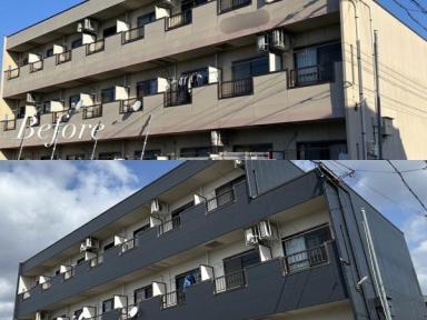 津市久居東鷹跡町アパート様ガイソーウォールフッ素4FⅡで外部塗装工事完工いたしました。